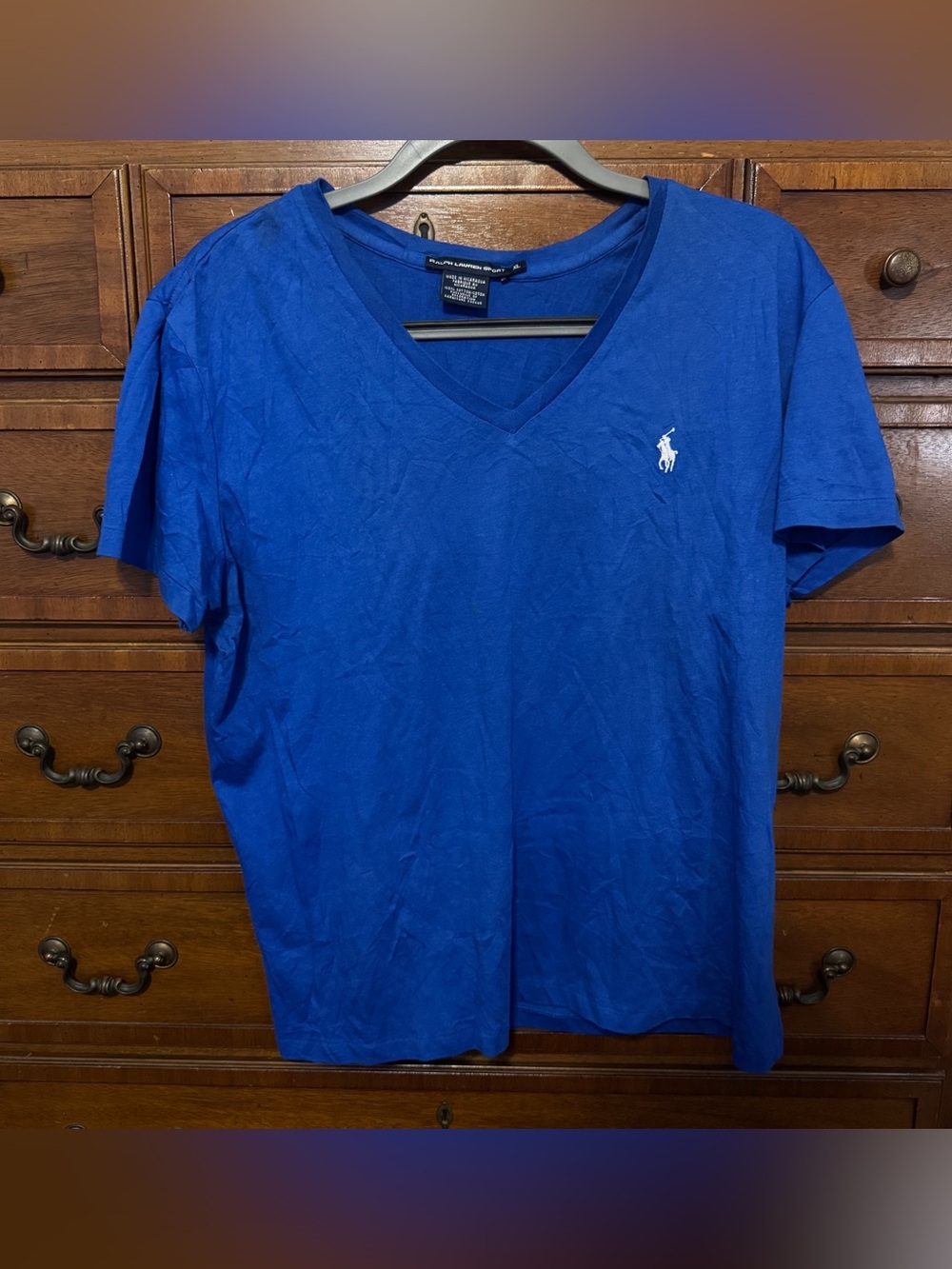 Ralph Lauren Sport Blue V-Neck Tee XL Pony Preppy Coastal Y2K Quiet Luxury
